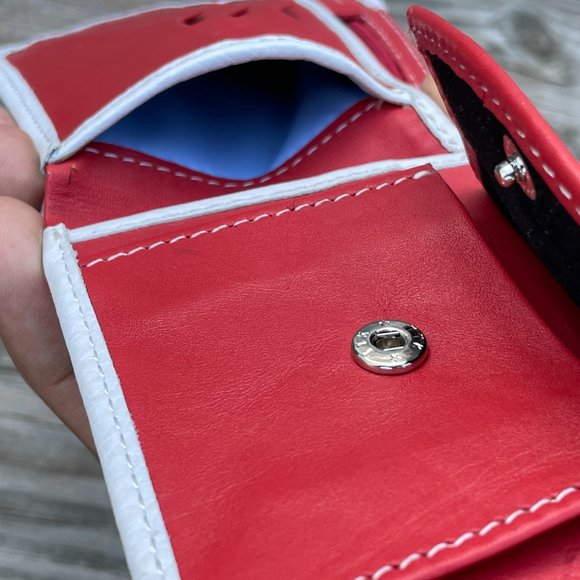 White/Red Wallet Card Holder Men Purse Wallet Handmade Bifold Cardholder - Picture 8 of 10